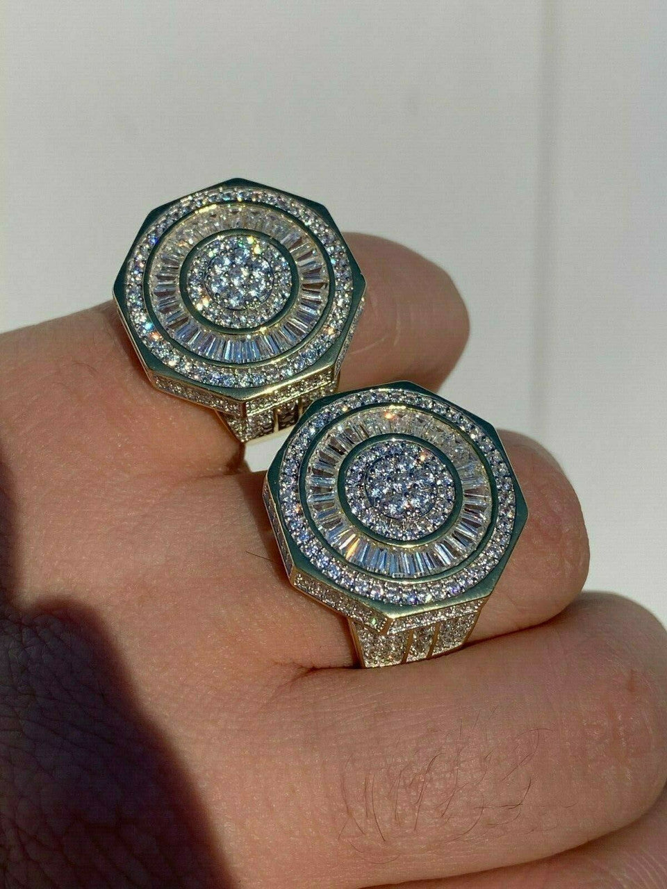 Classic Octagonal Rapper Ring - 14k Gold Vermeil 925 Silver - Baguette CZ Stones