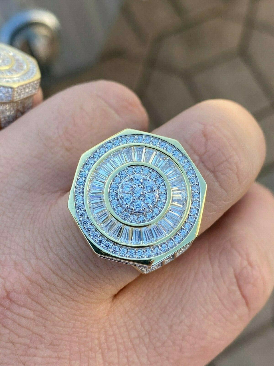 Classic Octagonal Rapper Ring - 14k Gold Vermeil 925 Silver - Baguette CZ Stones