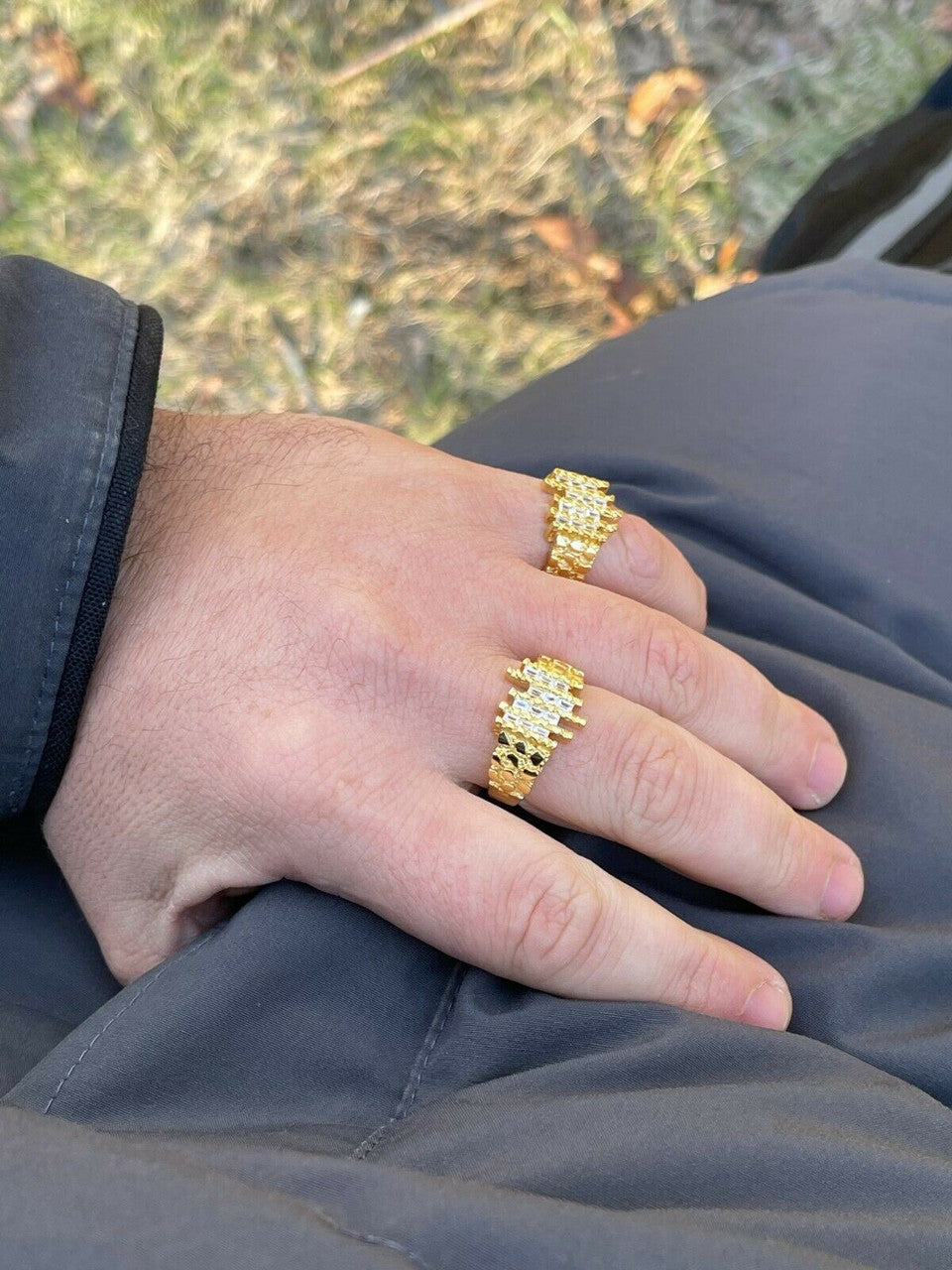 DNA Gold Nugget Ring - 14k Gold Vermeil 925 Silver - CZ Stones