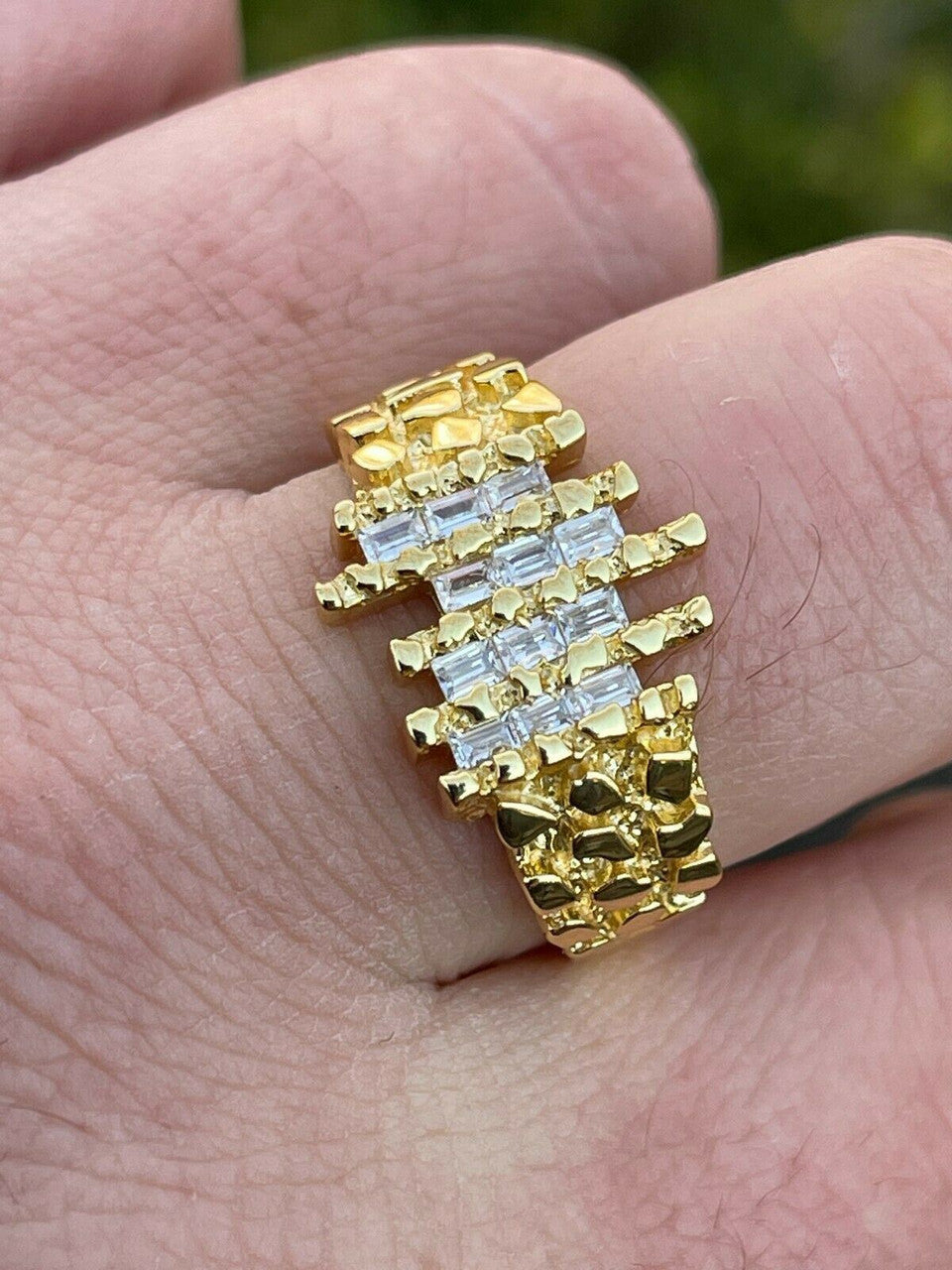 DNA Gold Nugget Ring - 14k Gold Vermeil 925 Silver - CZ Stones