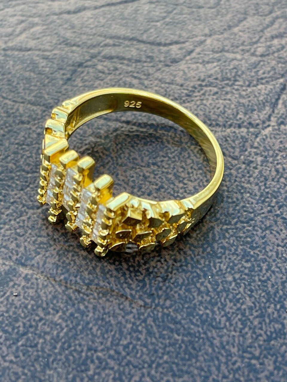 DNA Gold Nugget Ring - 14k Gold Vermeil 925 Silver - CZ Stones