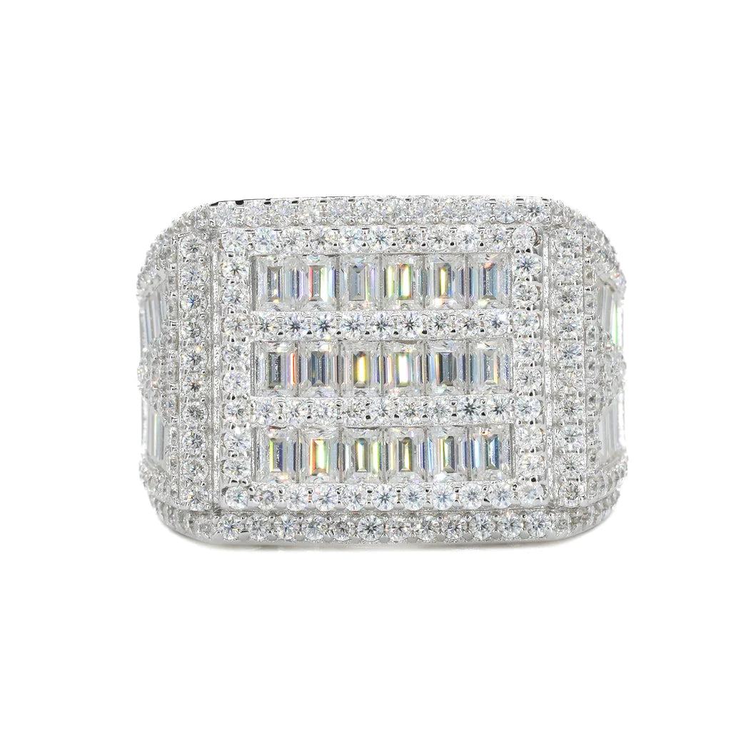 Fully Iced Baguette Curved Vvs Moissanite Diamond Ring