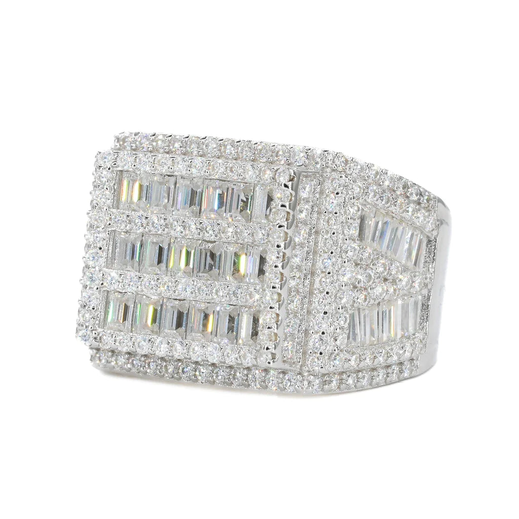 Fully Iced Baguette Curved Vvs Moissanite Diamond Ring