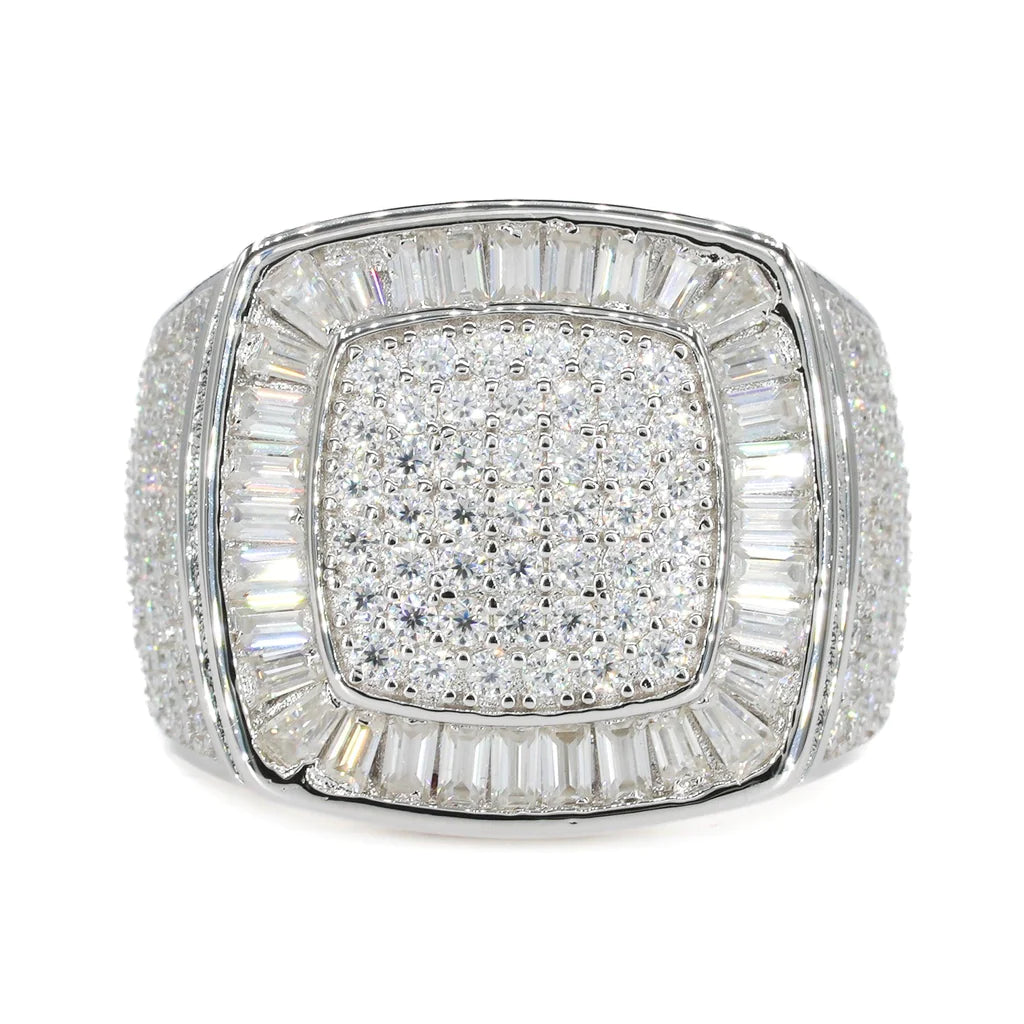 Fully Iced Baguette Faced Vvs Moissanite Diamond Ring