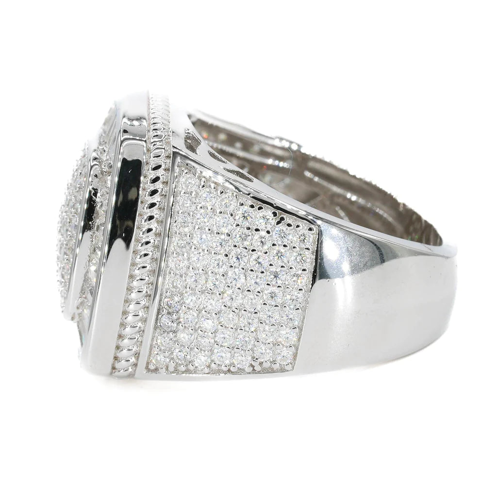 Fully Iced Baguette Faced Vvs Moissanite Diamond Ring