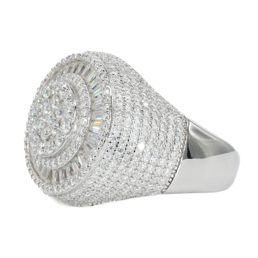 Fully Iced Baguette Round Face Vvs Moissanite Diamond Ring