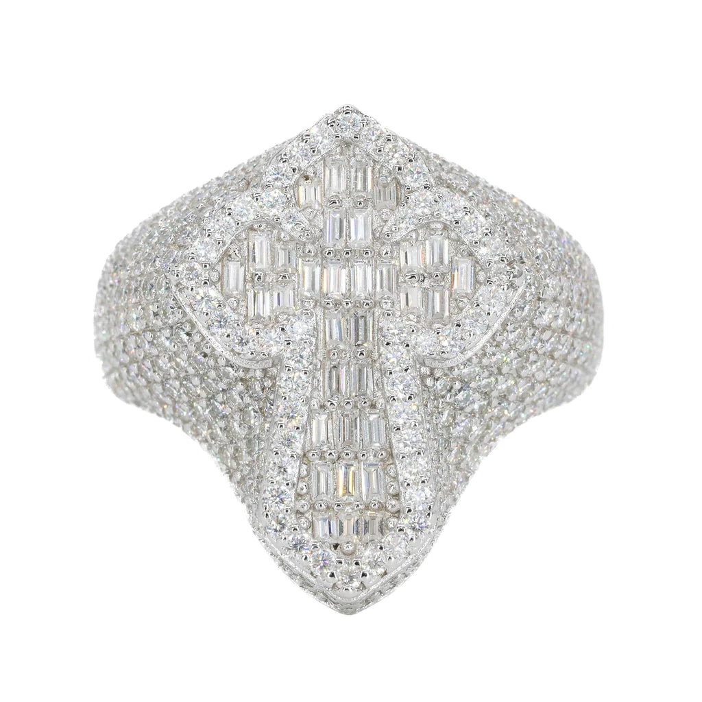 Iced Out Baguette Pointed Cross Vvs Moissanite Diamond Ring