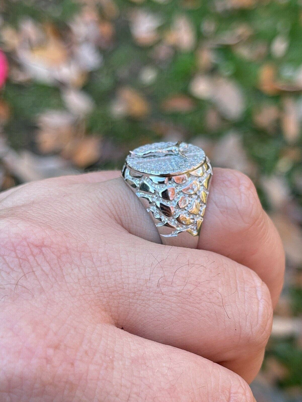 Moissanite Jesus On Cross Nugget Ring - 925 Silver