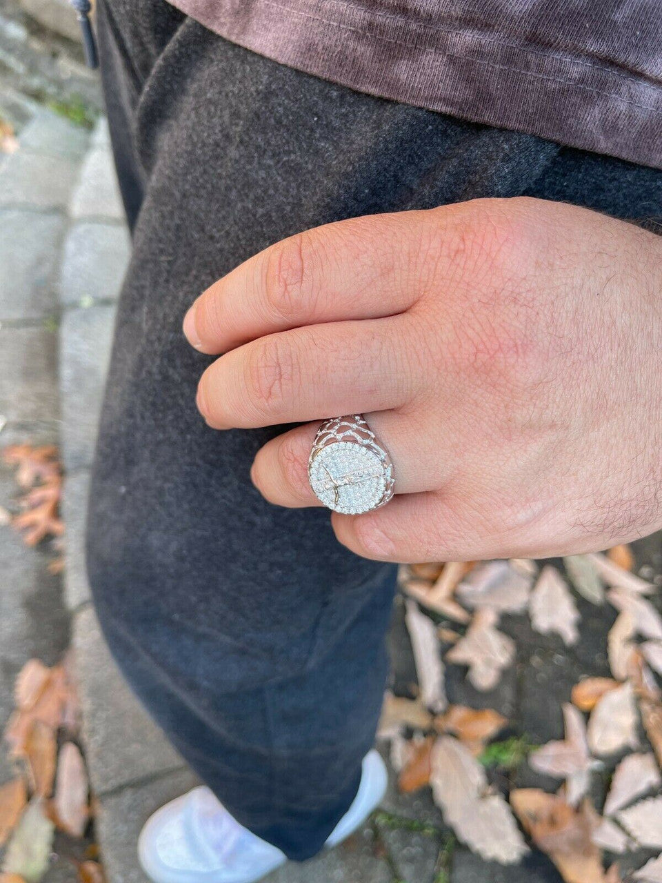 Moissanite Jesus On Cross Nugget Ring - 925 Silver