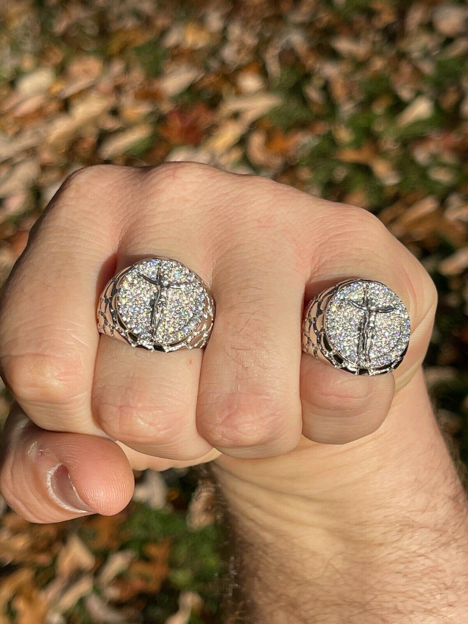Moissanite Jesus On Cross Nugget Ring - 925 Silver