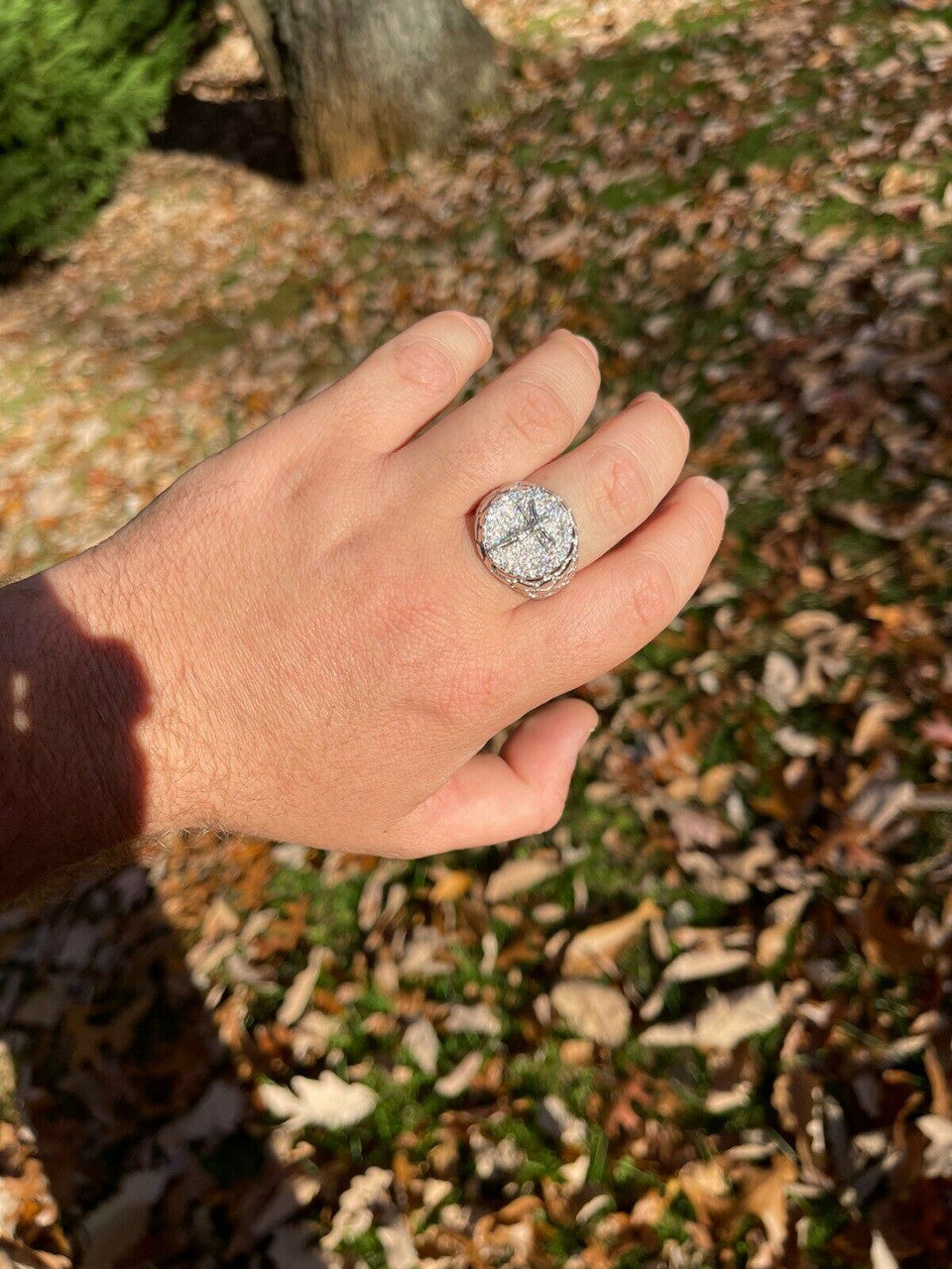 Moissanite Jesus On Cross Nugget Ring - 925 Silver