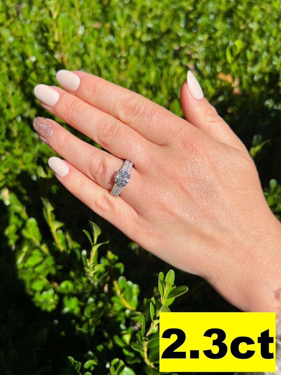 Moissanite Engagement Promise Ring Passes Diamond Tester 925 Silver 1.3ct-4.3ct