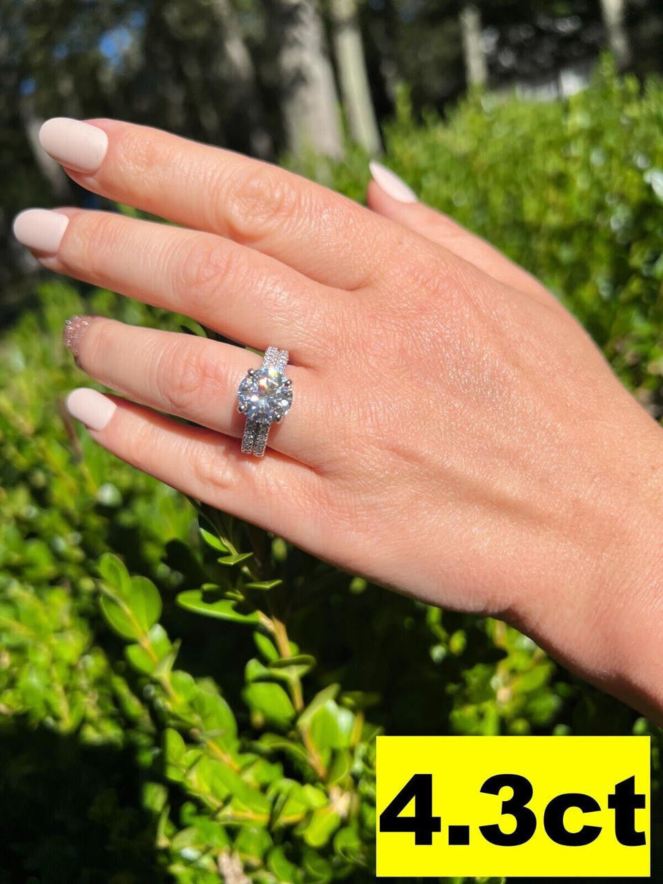 Moissanite Engagement Promise Ring Passes Diamond Tester 925 Silver 1.3ct-4.3ct