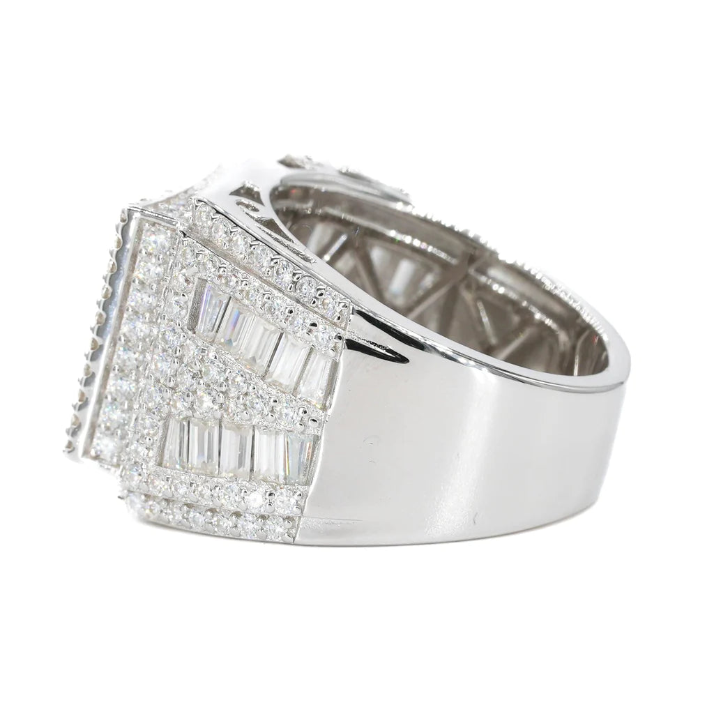 Fully Iced Baguette Curved Vvs Moissanite Diamond Ring