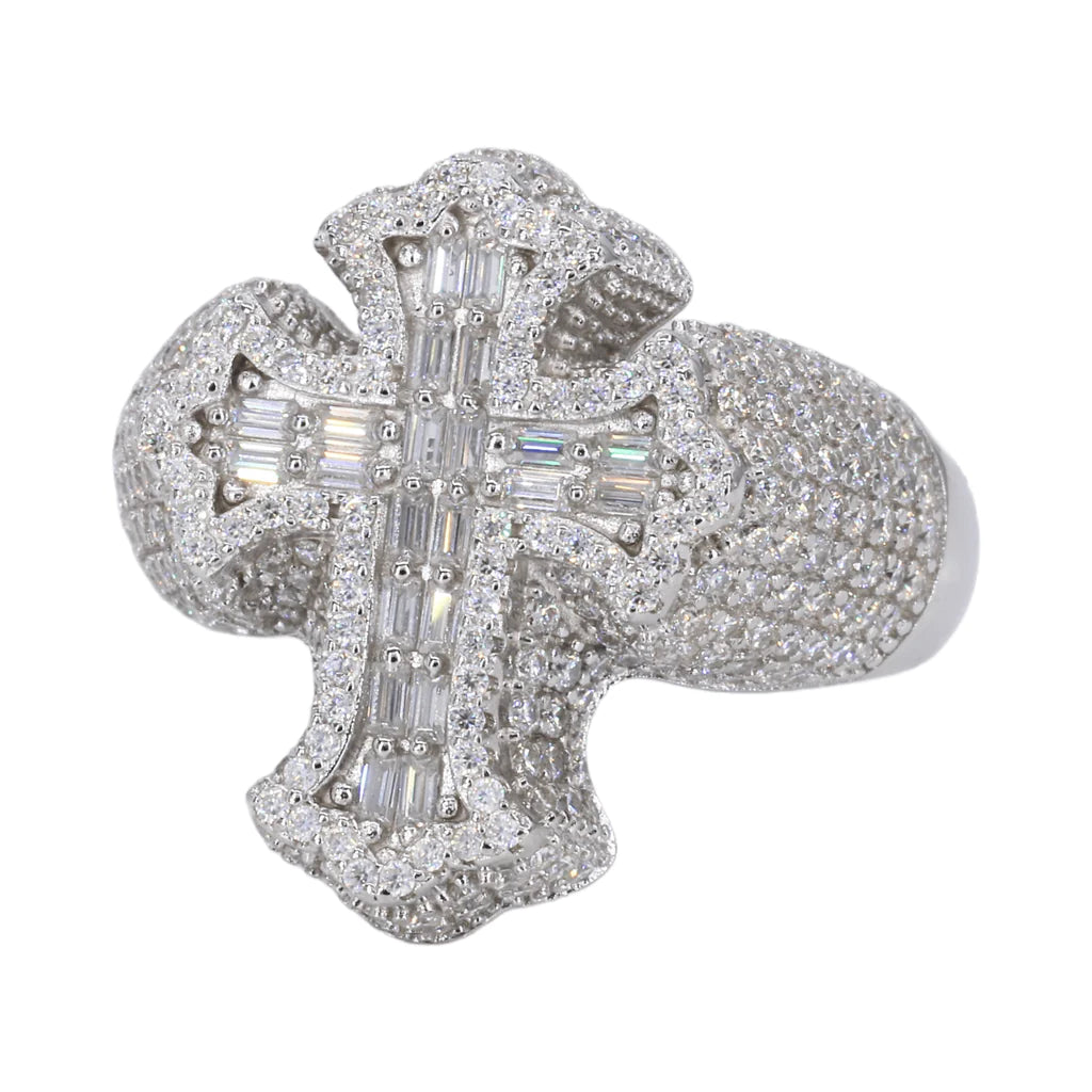 Gothic Baguette Cross Vvs Moissanite Diamond Ring