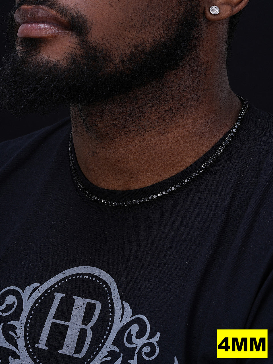 Tennis Chain Necklace Iced Out Black CZ Stones - Black Rhodium Over 925 Silver - 3mm-6mm - 16"-30"