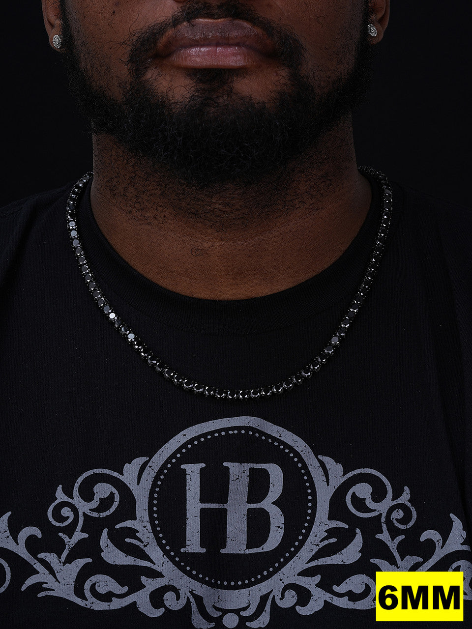 Tennis Chain Necklace Iced Out Black CZ Stones - Black Rhodium Over 925 Silver - 3mm-6mm - 16"-30"