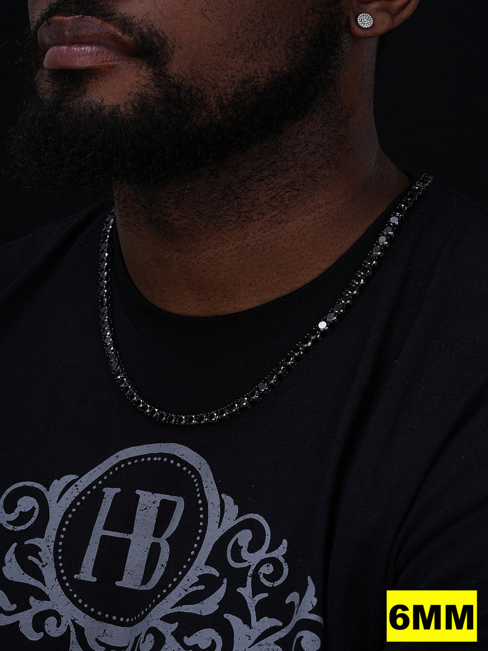 Tennis Chain Necklace Iced Out Black CZ Stones - Black Rhodium Over 925 Silver - 3mm-6mm - 16"-30"