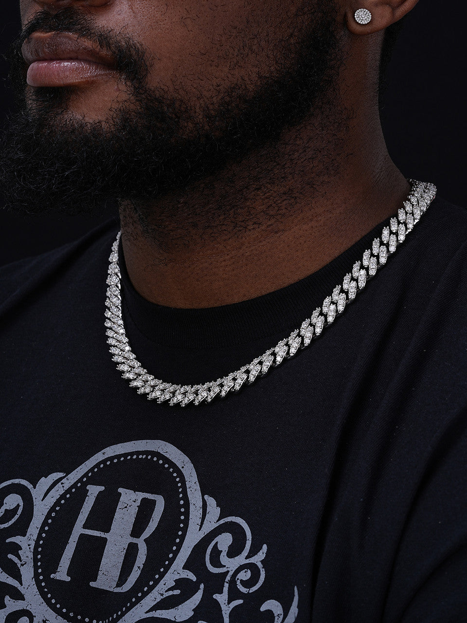 MOISSANITE Big Stone Miami Cuban Link Chain Necklace Iced Out - 925 Silver - 12mm - 16"- 30"