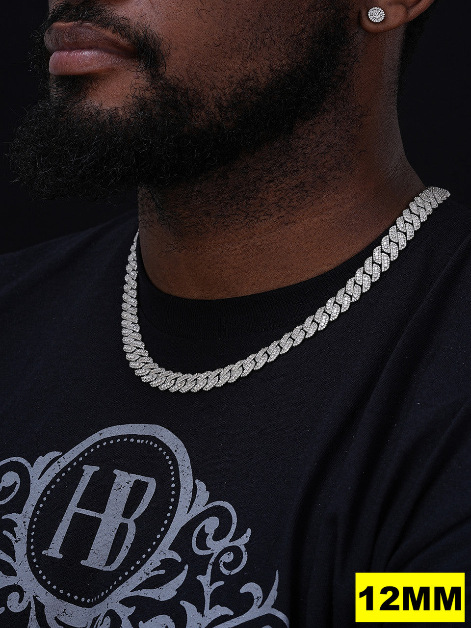 3D Miami Cuban Link Prong Chain Necklace Iced Out - 925 Silver - 10mm-14mm - 16-30"