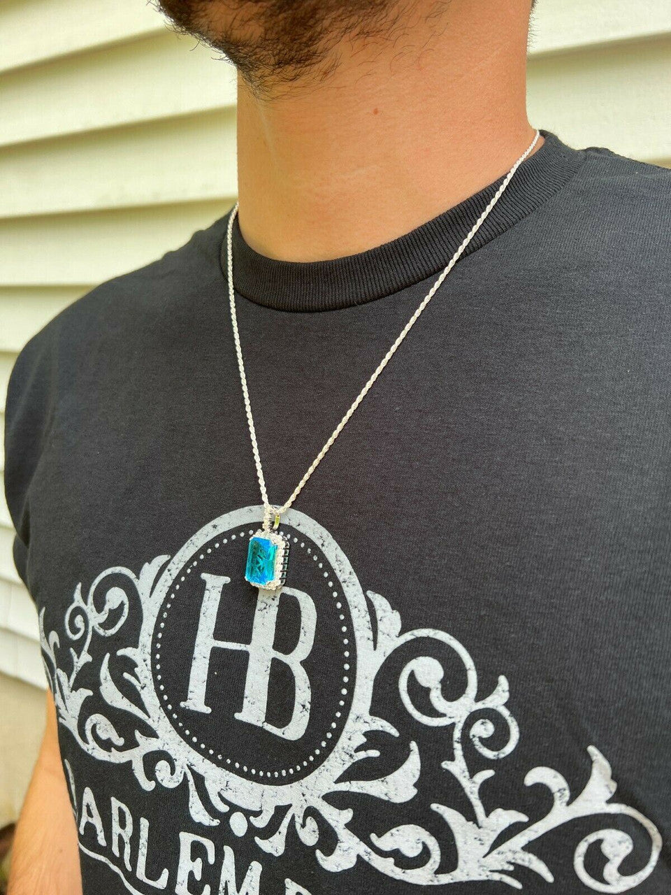 Hip Hop Iced Moissanite & Blue Stone Bling Pendant Necklace Pass Diamond Test