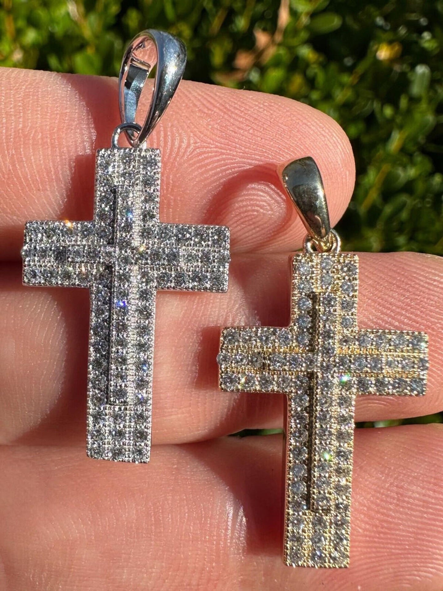 0.89ct VVS Real Diamond Iced Cross Pendant Natural 925 Silver Necklace Pendant