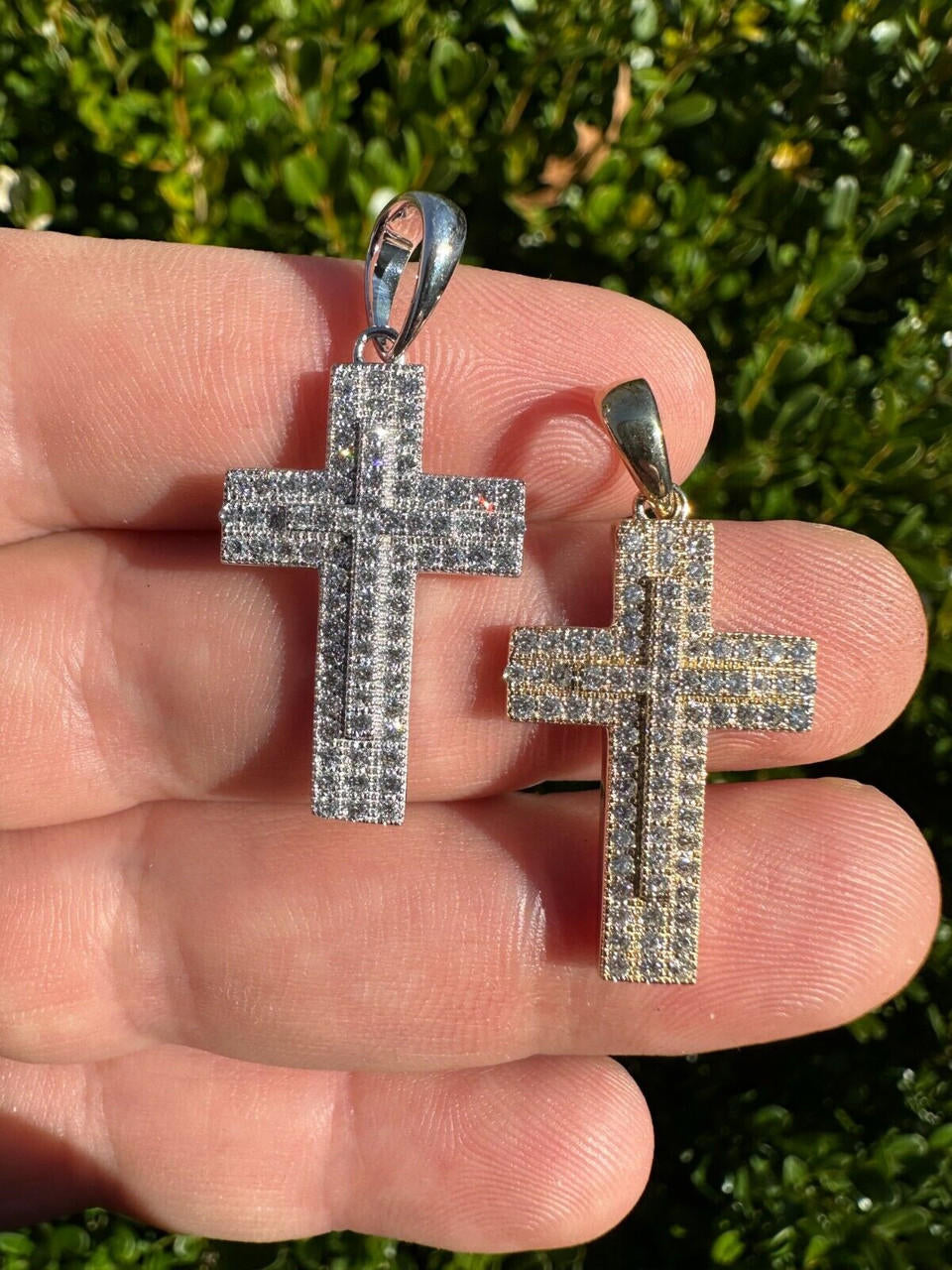 0.89ct VVS Real Diamond Iced Cross Pendant Natural 925 Silver Necklace Pendant