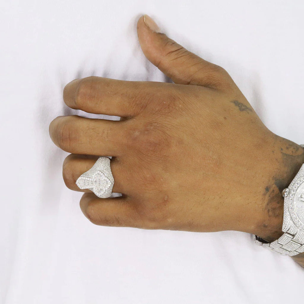 Iced Out Baguette Pointed Cross Vvs Moissanite Diamond Ring