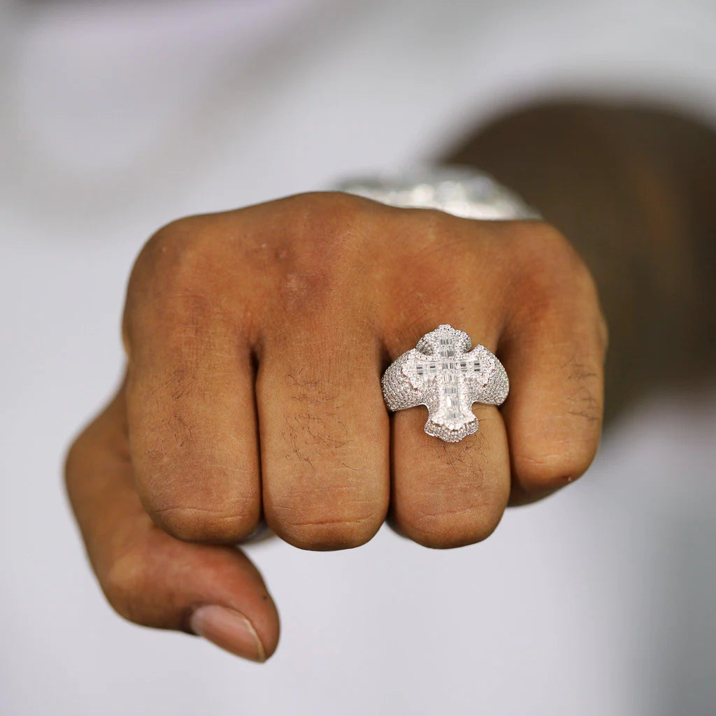 Gothic Baguette Cross Vvs Moissanite Diamond Ring