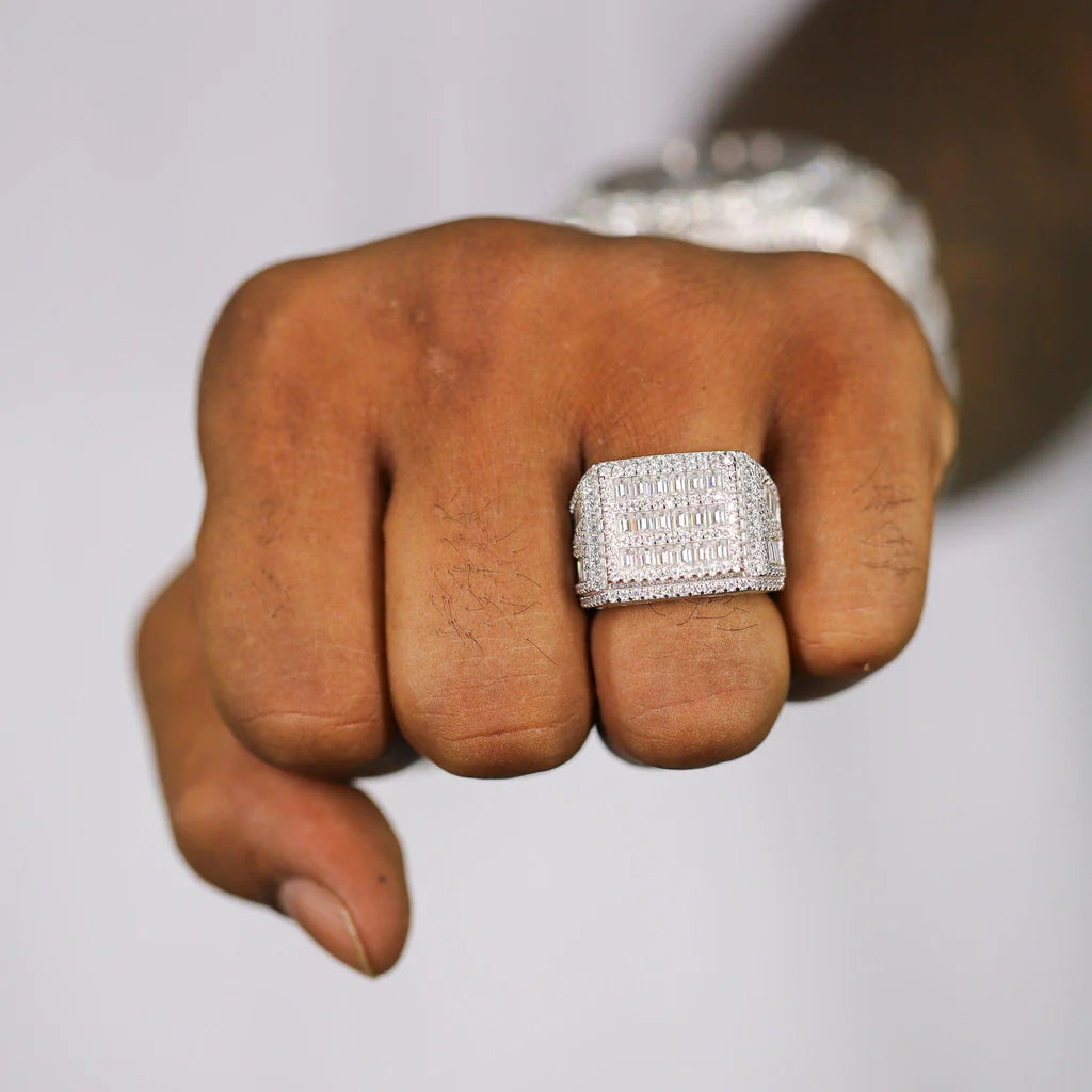 Fully Iced Baguette Curved Vvs Moissanite Diamond Ring