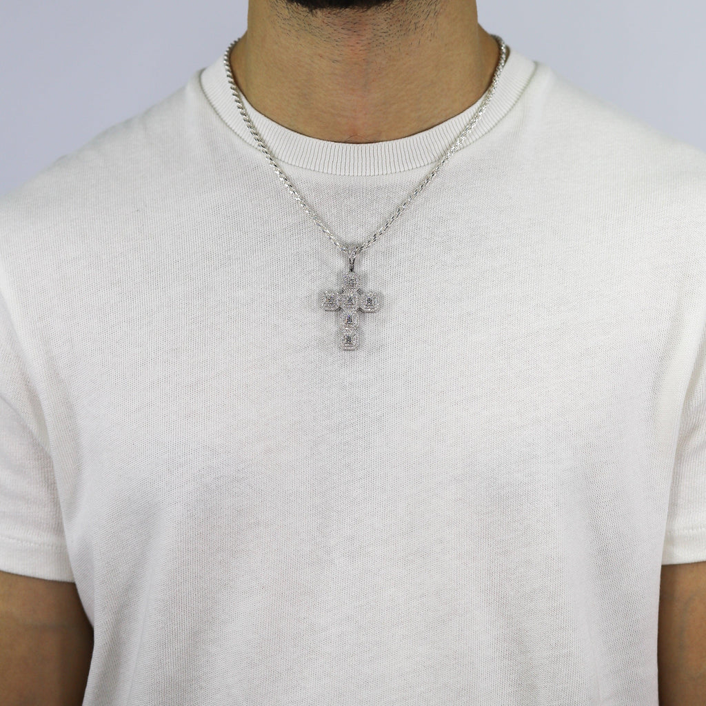 Princess Cut & Baguette Iced Cross VVS Moissanite Diamonds Pendant