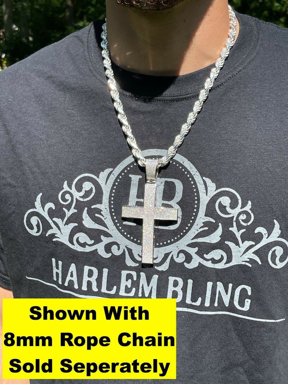 Iced 7ct Moissanite Huge 4" Real 925 Cross Pendant Men's Hip Hop Diamond Test ✅