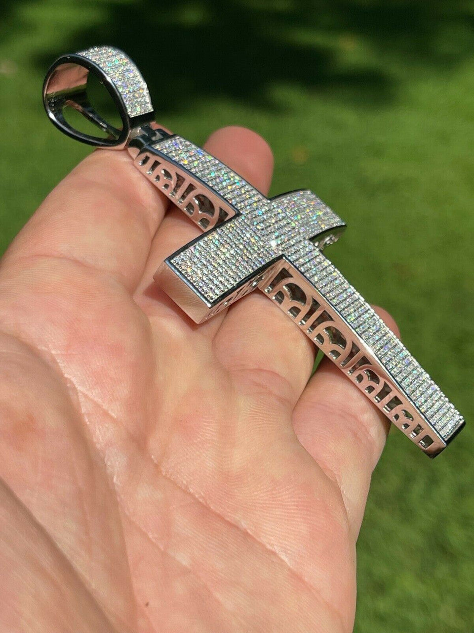 Iced 7ct Moissanite Huge 4" Real 925 Cross Pendant Men's Hip Hop Diamond Test ✅