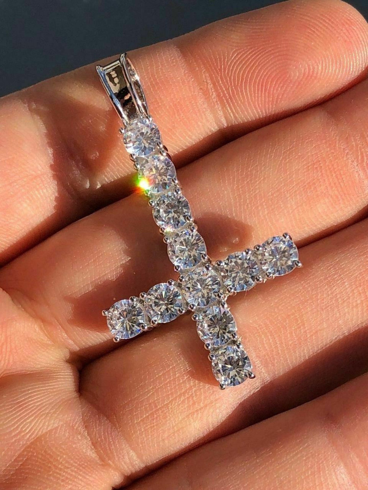 Inverted Cross Upside Down Real Solid 925 Sterling Silver Tennis Chain Diamond