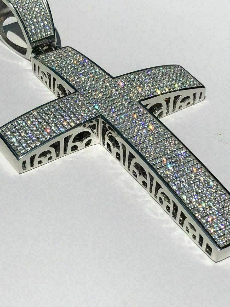 Large Solid 925 Silver Mens Cross 5ct Diamonds 3.25” BIG Hip Hop Pendant Jesus