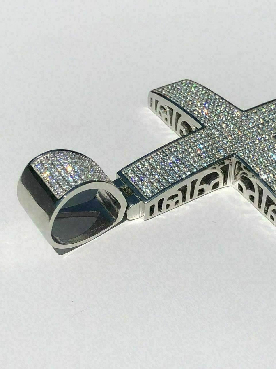 Large Solid 925 Silver Mens Cross 5ct Diamonds 3.25” BIG Hip Hop Pendant Jesus