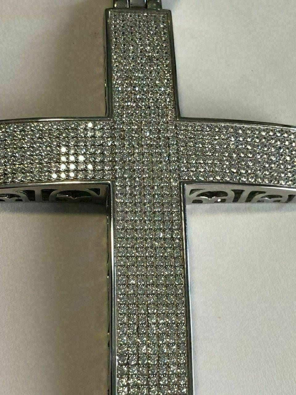 Large Solid 925 Silver Mens Cross 5ct Diamonds 3.25” BIG Hip Hop Pendant Jesus