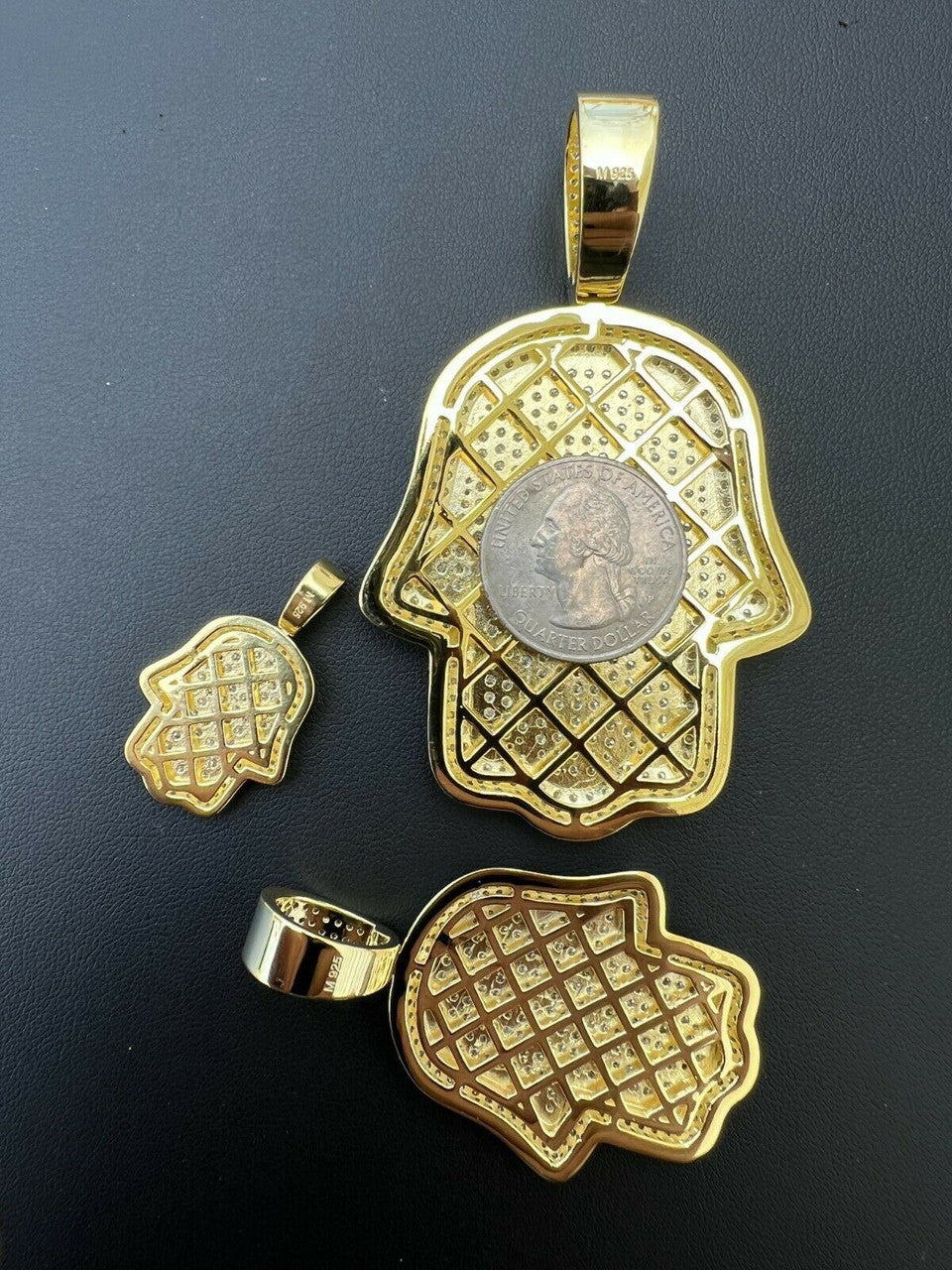 MOISSANITE 14k Gold Vermeil Hip Hop Hamsa Hand Iced Pendant Pass Diamond Tester