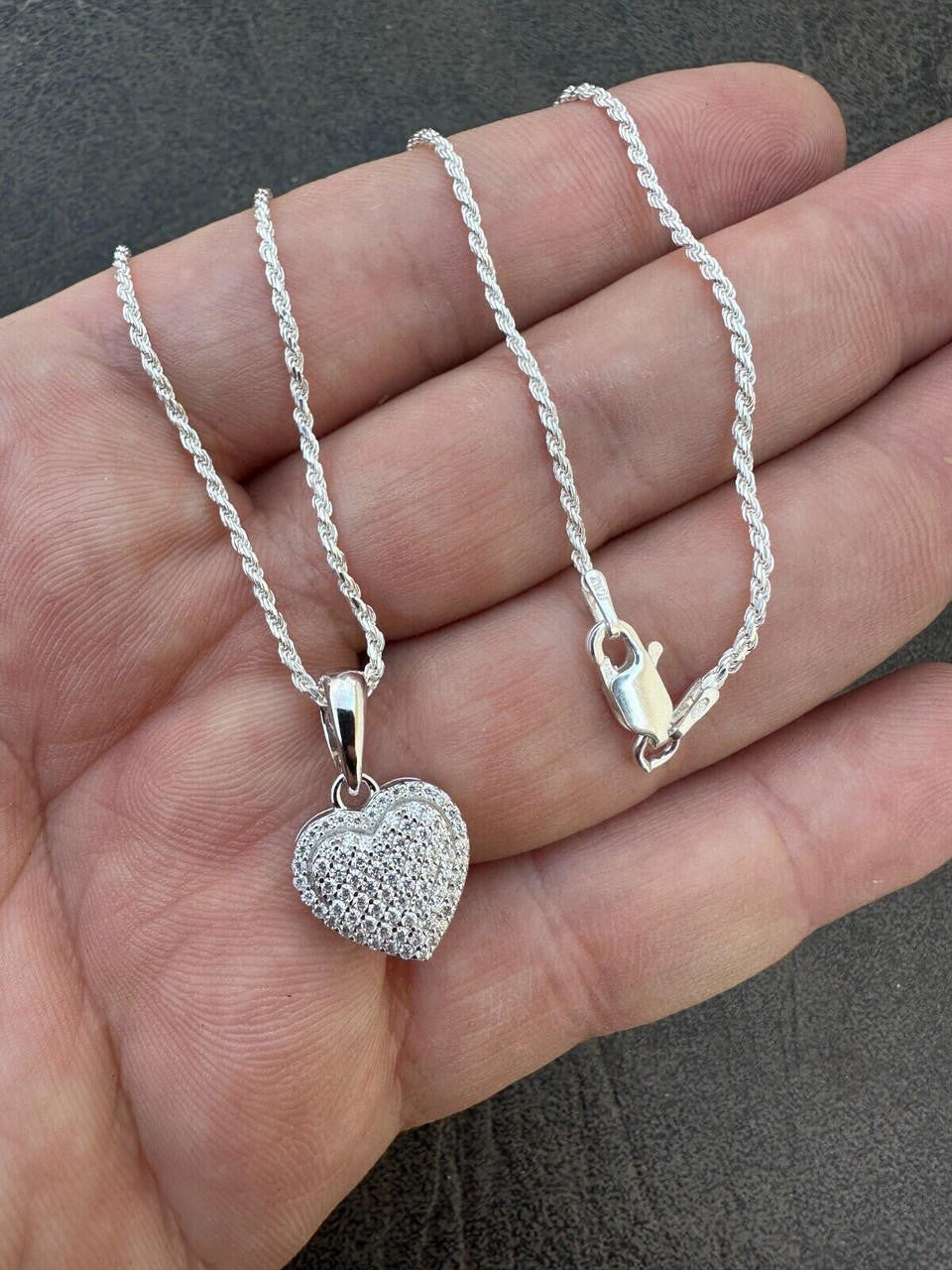 MOISSANITE 925 Silver Iced Small Ladies Heart Shaped Love Pendant Necklace Charm