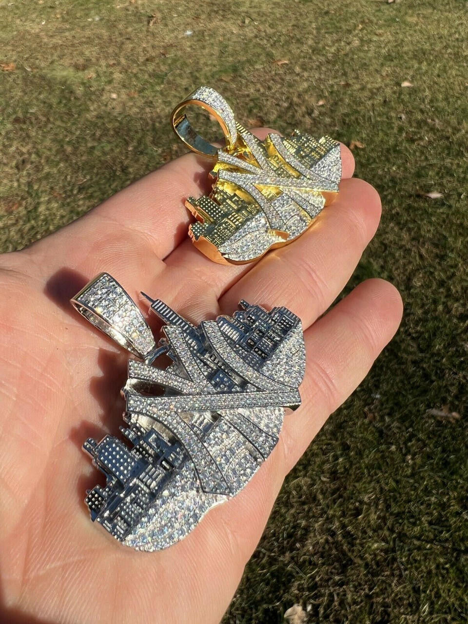MOISSANITE Hip Hop New York NYC Skyline Pendant Icy Real 925 Silver Gold Plated