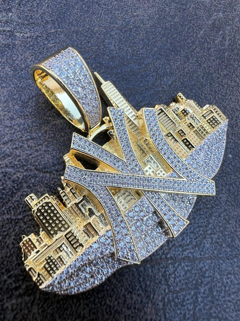MOISSANITE Hip Hop New York NYC Skyline Pendant Icy Real 925 Silver Gold Plated