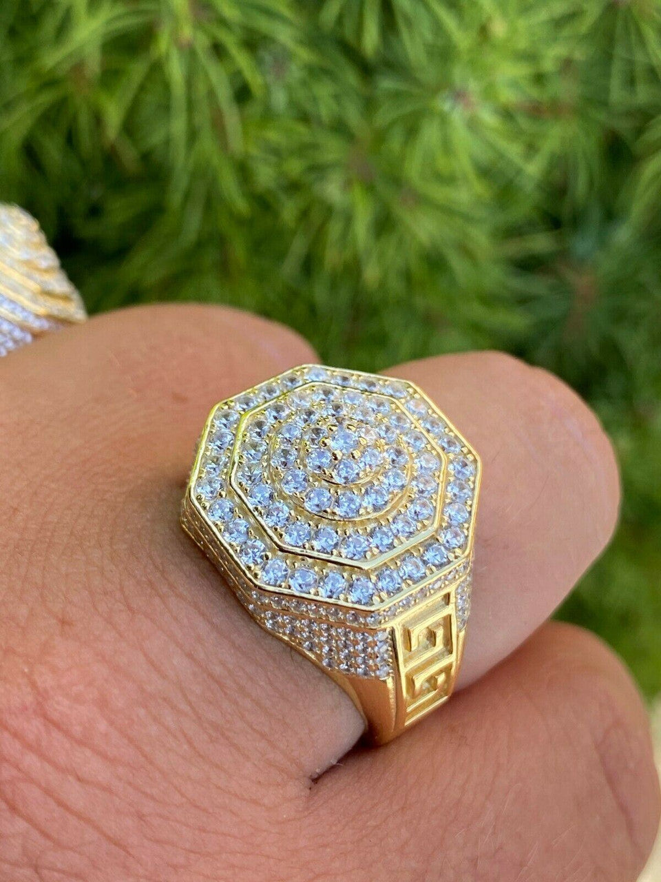 MOISSANITE Octagonal Greek Gods Iced Out Ring - 14k Gold Vermeil 925 Silver