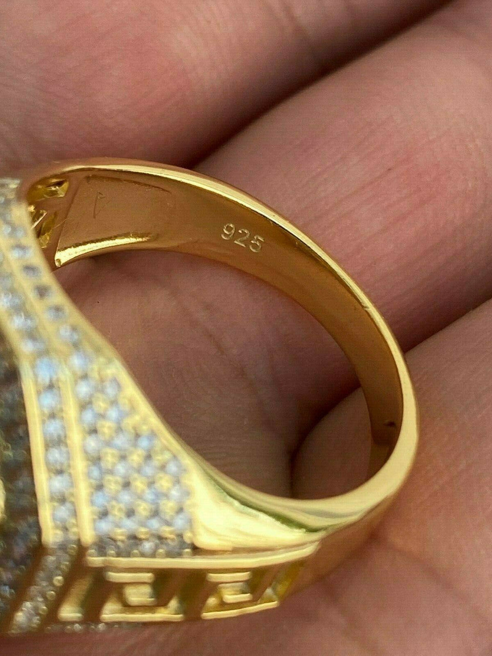 MOISSANITE Octagonal Greek Gods Iced Out Ring - 14k Gold Vermeil 925 Silver