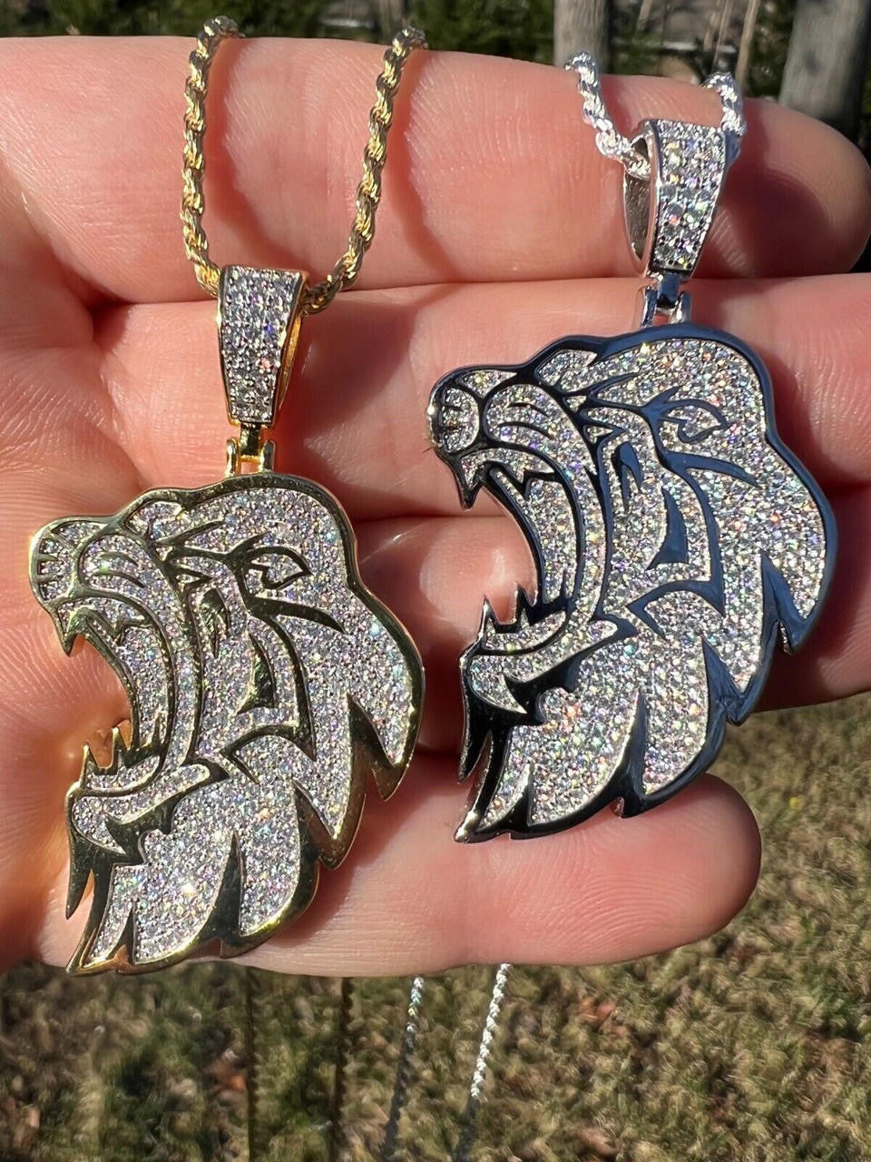 MOISSANITE Real 925 Silver / Gold Plated Iced Lion King Leo Hip Hop Necklace