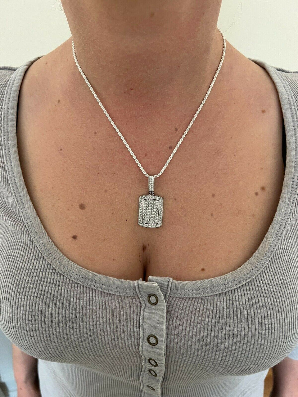 MOISSANITE Real Silver Dog Tag Iced Hip Hop Pendant Necklace Pass Diamond Tester