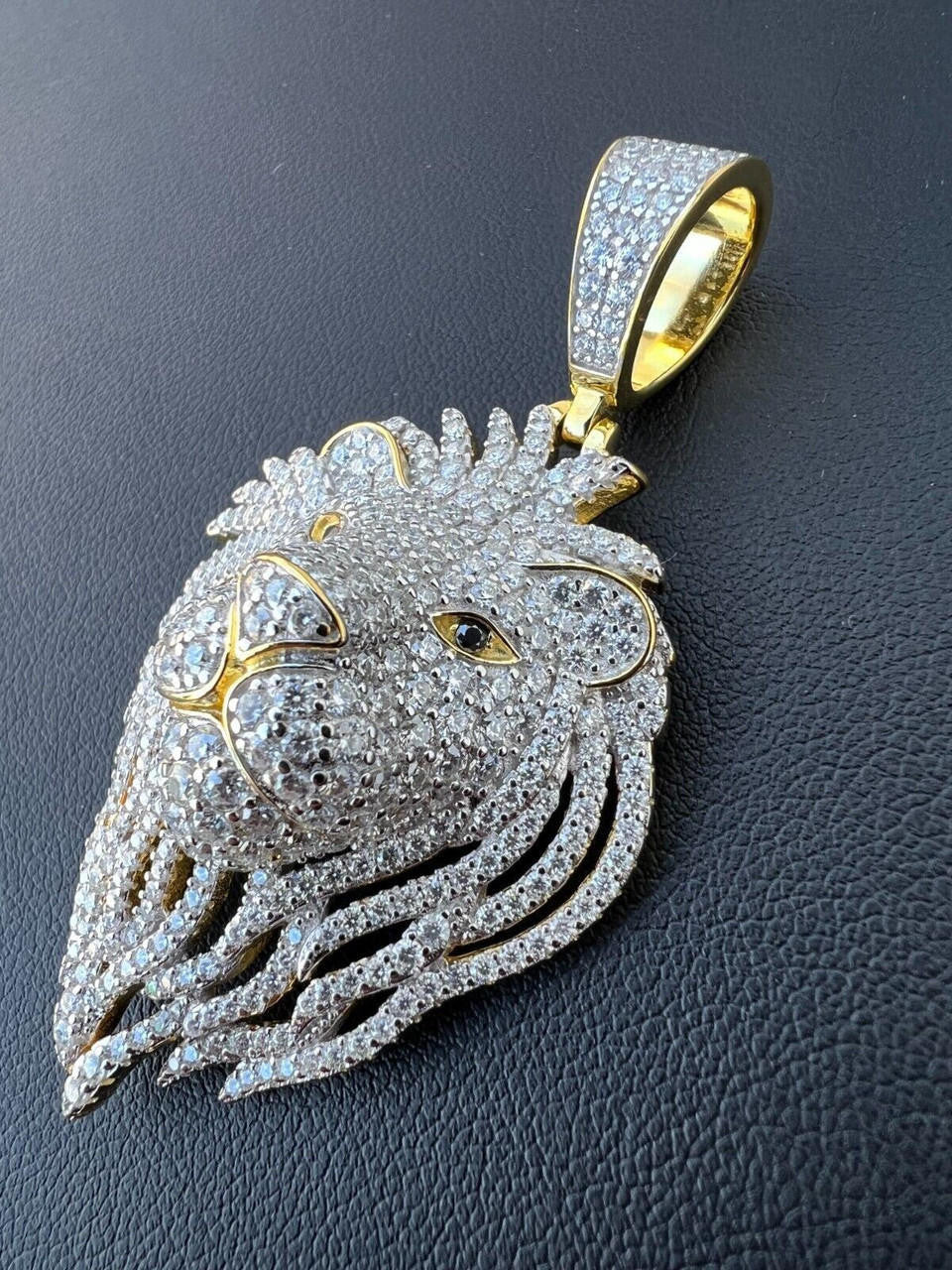 MOISSANITE Silver/Gold Plated Iced Lion King Pendant Necklace Pass Diamond Test