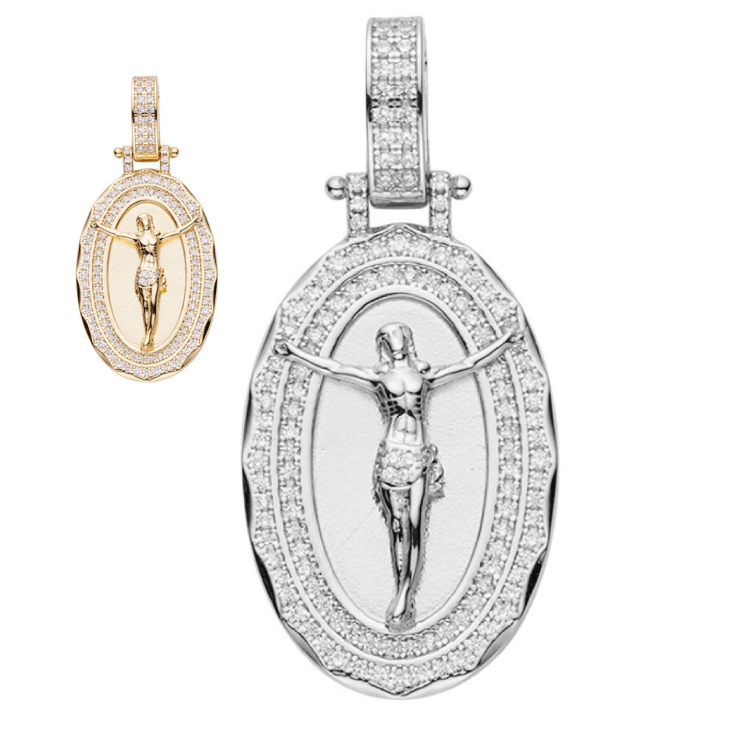 MOISSANITE Silver Gold Real Iced Jesus Oval Medallion Pendant Pass Diamond Test