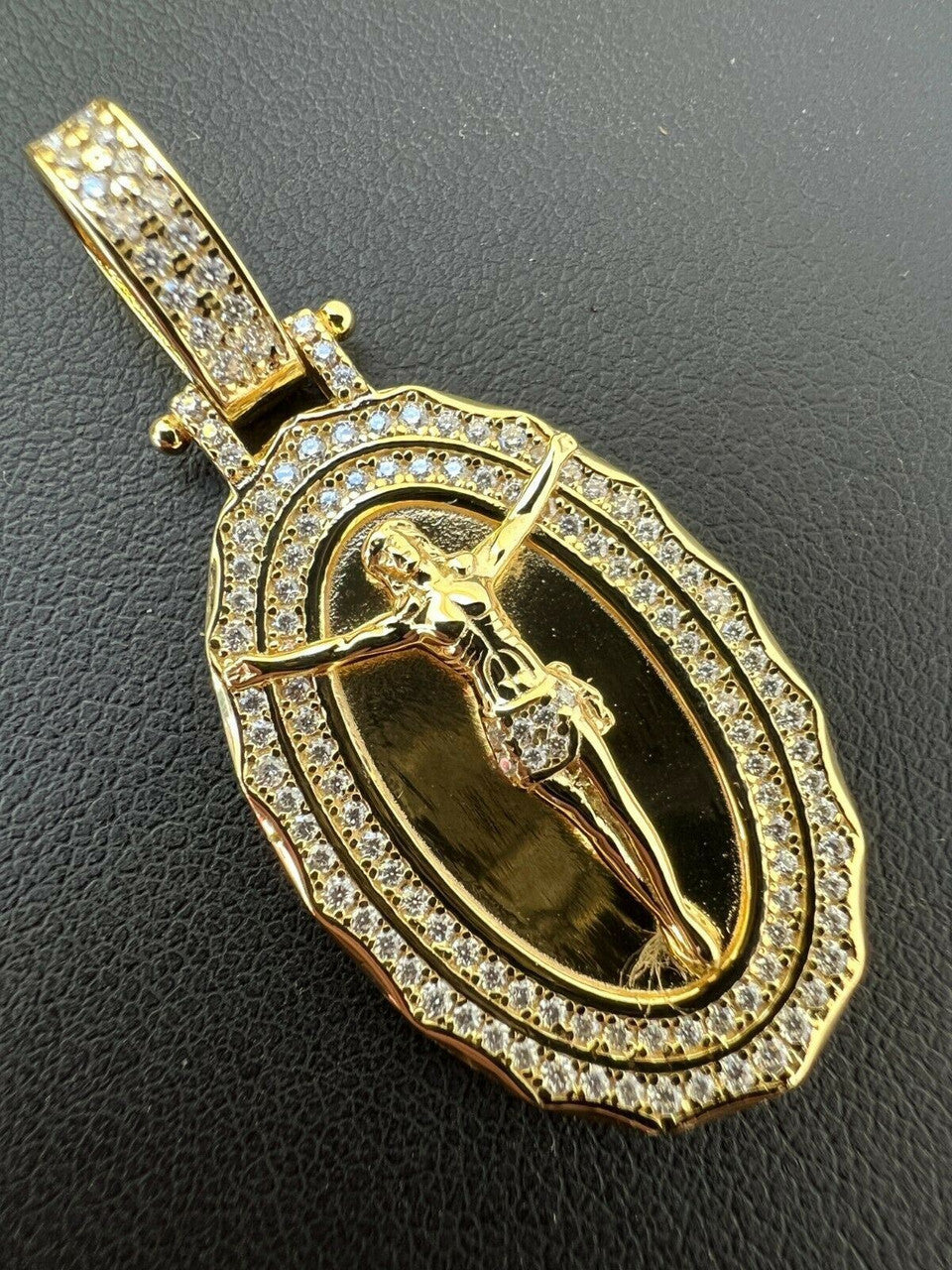 MOISSANITE Silver Gold Real Iced Jesus Oval Medallion Pendant Pass Diamond Test