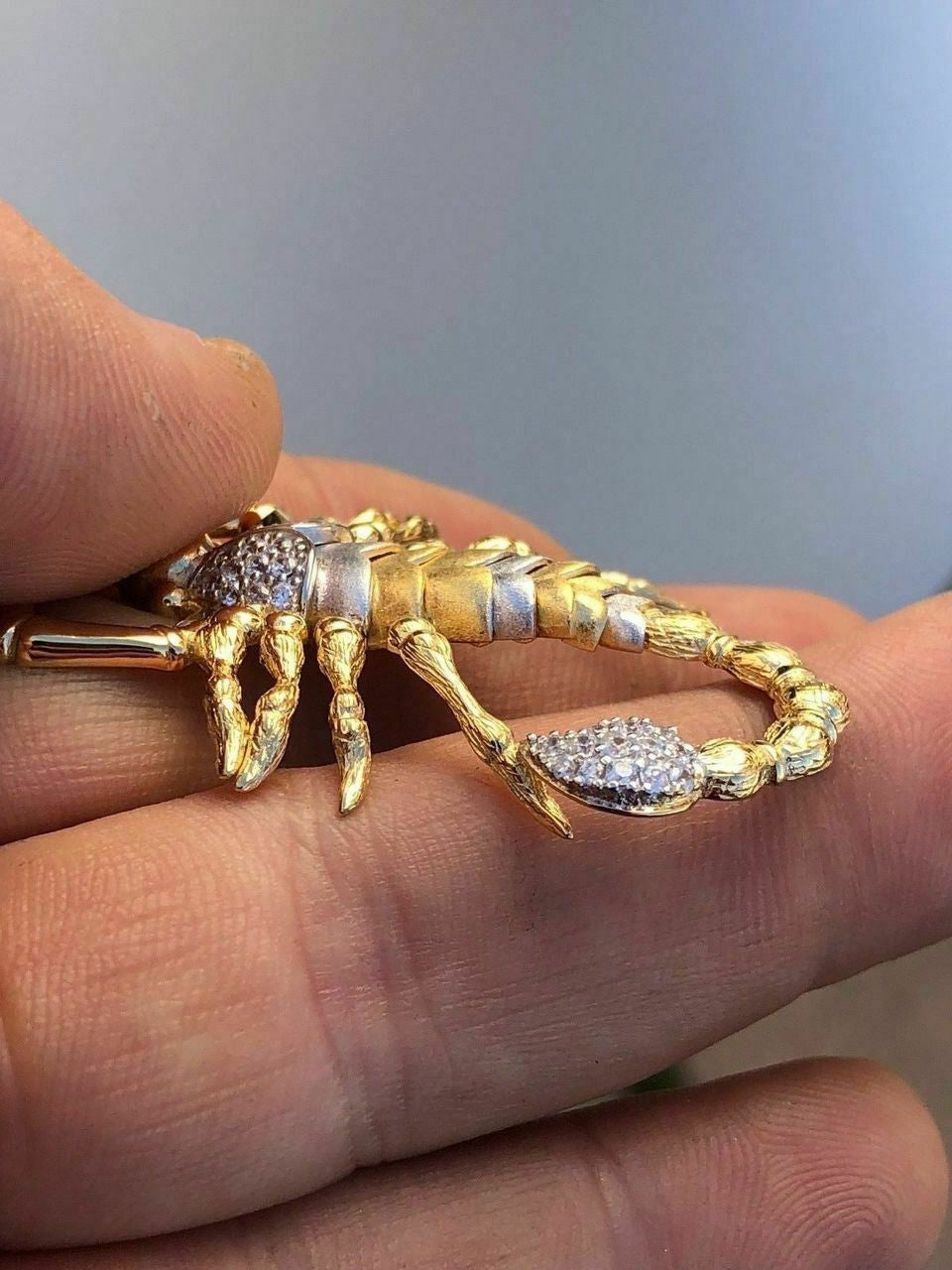 Men's 14k Yellow Gold Over 925 Silver Large 1.5x2" Scorpion Pendant SCORPIO ICY