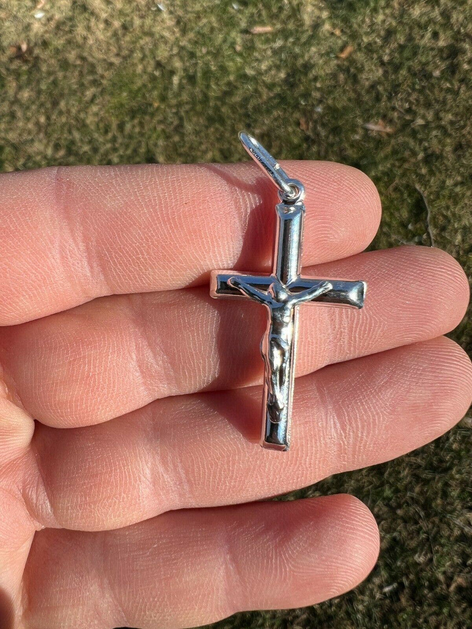 Men’s REAL Solid 925 Sterling Silver Jesus on Cross Crucifix Necklace Pendant